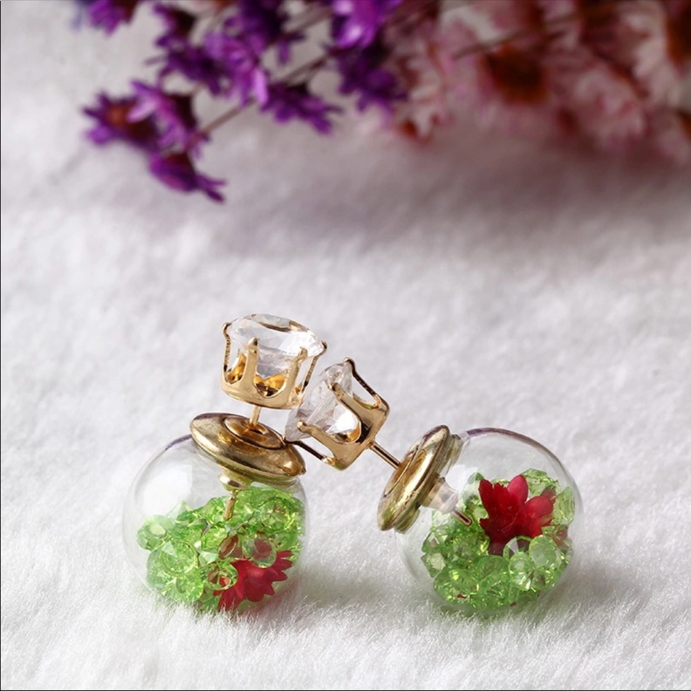 Crystal Ball Flower Confetti Reversible Earrings - Picture 5 of 7